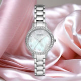 Emporio Armani Cleo Crystals Mother Of Pearl Dial Silver Steel Strap Watch For Women - AR11484