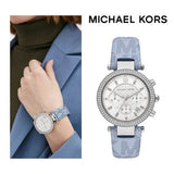 Michael Kors Parker Silver Dial Blue Leather Strap Watch For Women - MK6936