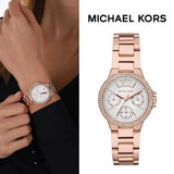 Michael Kors Camille Multifunction White Dial Rose Gold Steel Strap Watch For Women - MK6845