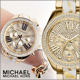 Michael Kors Wren Gold Diamonds Dial Two Tone Steel Strap Watch for Women - MK6157