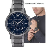 Emporio Armani Renato Chronograph Quartz Blue Dial Grey Steel Strap Watch For Men - AR2505