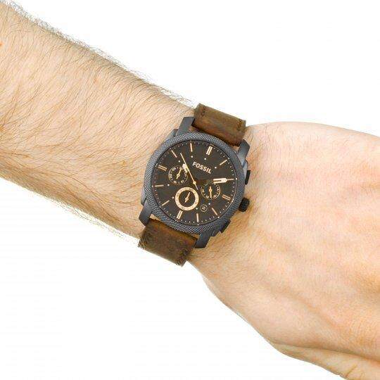 Fossil Machine Flight Chronograph Brown Dial Brown Leather Strap