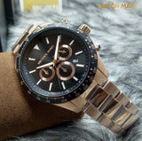 Michael Kors Layton Chronograph Black Dial Rose Gold Steel Strap Watch For Men - MK8824