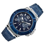 Guess Rigor Multifunction Chronograph Blue Dial Blue Leather Strap Watch For Men - W0040G7