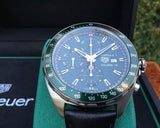 Tag Heuer Formula 1 Kaliber 16 Kronograf Otomatis Jam Tangan Tali Kulit Hitam Dial Hijau untuk Pria - CAZ2016.FC6473