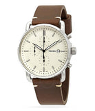 Fossil The Commuter White Dial Brown Leather Strap Watch for Men - FS5402