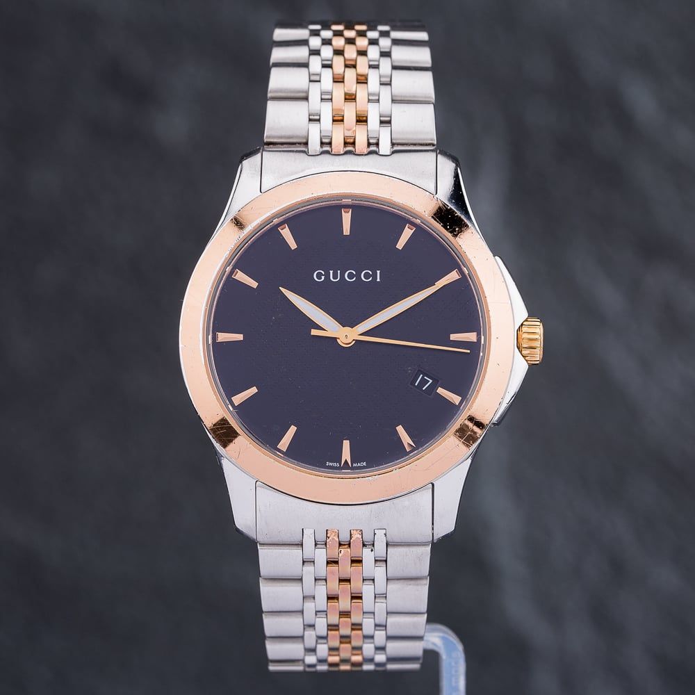 Gucci G Timeless Black Dial Two Tone Steel Strap Watch For Women
