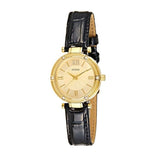 Guess Park Avenue Quartz Gold Dial Black Leather Strap Watch For Women - W0838L1