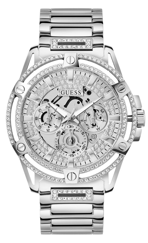 Guess King Quartz Silver Dial Silver Steel Strap Watch For Men Guess King Quartz Silver Dial Silver Steel Strap Watch For Men
