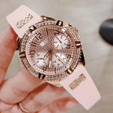 Guess Frontier Diamonds Rose Gold Dial Pink Rubber Strap Watch For Women - W1160L5