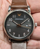 Emporio Armani Luigi Quartz Grey Dial Brown Leather Strap Watch For Men - AR11175