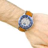 Fossil Grant Sport Automatic Skeleton Blue Dial Brown Leather Strap Watch for Men - ME3140