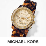 Michael Kors Runway Chronograph Gold Dial Brown Acetate Strap Watch for Women - MK7475