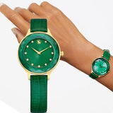 Swarovski Octea Nova Crystals Green Dial Green Leather Strap Watch for Women - 5650005