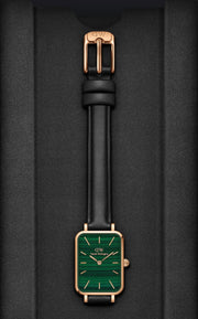 Daniel Wellington Quadro Pressed Sheffield Green Dial Black Leather Strap Watch For Women - DW00100439