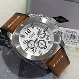 Fossil Modern Machine White Dial Brown Leather Strap Watch for Men - FS4929