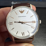 Emporio Armani Kappa Silver Dial Brown Leather Strap Watch for Men - AR11173