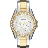 Fossil Riley White Dial Two Tone Steel Strap Watch for Women - ES3204