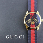 Gucci G Timeless Bee Red & Blue Dial Red Two Tone Nylon Strap Watch For Men - YA1264061