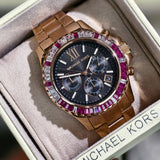 Michael Kors Everest Chronograph Black Dial Rose Gold Steel Strap Watch for Women - MK6972