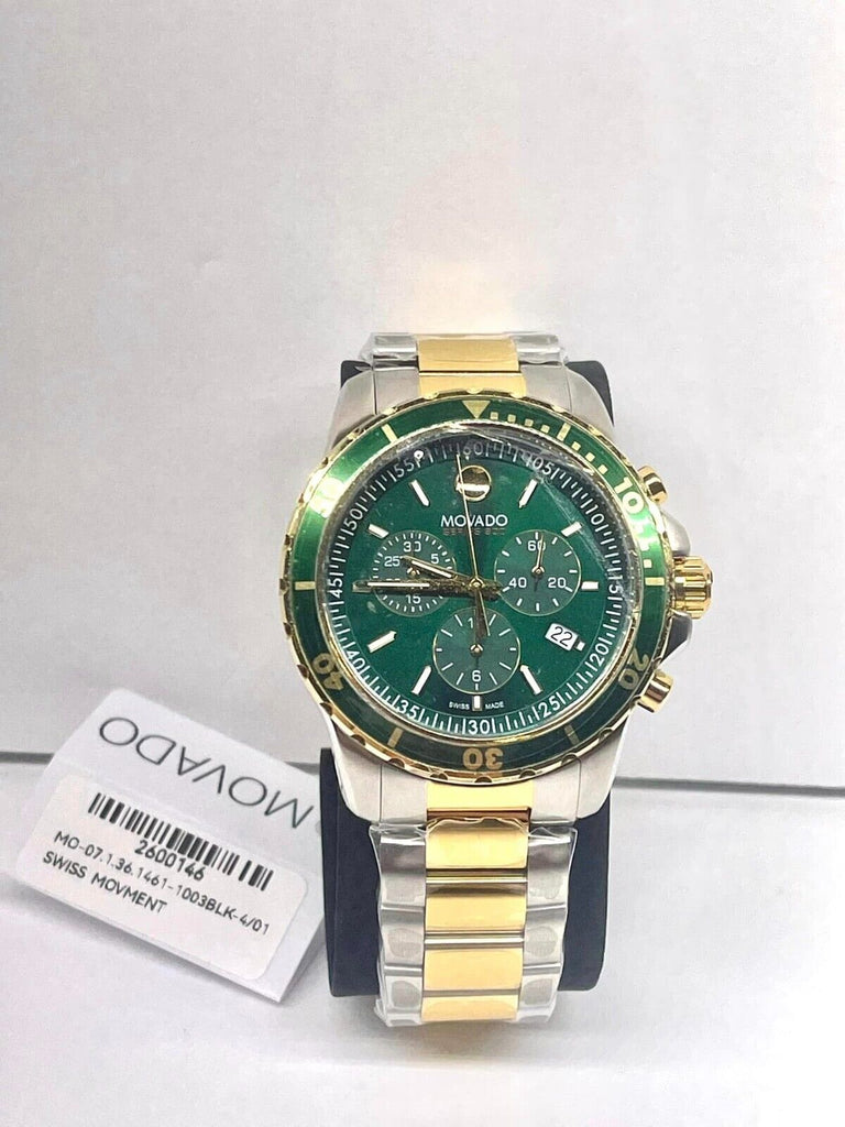 Movado Series 800 Chronograph Green Dial Two Tone Steel Strap Watch For Men  Watch for Men