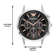 Emporio Armani Giovanni Chronograph Black Dial Black Leather Strap Watch For Men - AR11431
