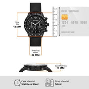 Emporio Armani Mario Chronograph Black Dial Black Nylon Strap Watch For Men - AR11453