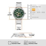 Emporio Armani Meccanico Automatic Green Dial Silver Steel Strap Watch For Men - AR60053