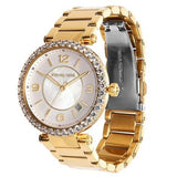 Michael Kors Parker Mother of Pearl White Dial Gold Steel Strap Watch For Women - MK4693