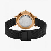 Daniel Wellington Petite Ashfield Black Dial Black Mesh Strap Watch For Women - DW00100245