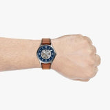 Fossil Forrester Luggage Automatic Skeleton Blue Dial Brown Leather Strap Watch for Men - ME3179