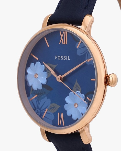Fossil Jacqueline Blue Dial Blue Leather Strap Watch for Women