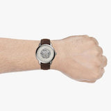 Fossil Neutra Automatic Skeleton White Dial Brown Leather Strap Watch for Men - ME3184