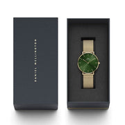 Daniel Wellington Petite Emerald Green Dial Gold Mesh Strap Watch For Women - DW00100481