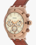 Guess Analog Multifunction White Dial Brown Leather Strap Watch for Men - GW0262G3