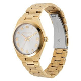 Michael Kors Lennox Three Hand Silver Dial Gold Steel Strap Watch For Women - MK7391