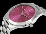 Michael Kors Slim Runway Quartz Pink Dial Silver Steel Strap Watch For Women - MK3291