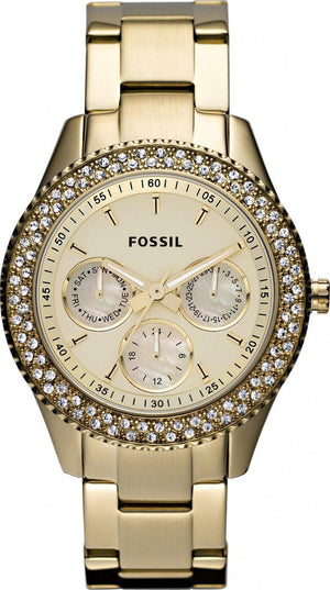 Fossil Stella Multifunction Gold Dial Gold Steel Strap Watch for Women - ES3589