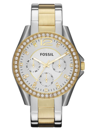 Fossil Riley White Dial Two Tone Steel Strap Watch for Women - ES3204