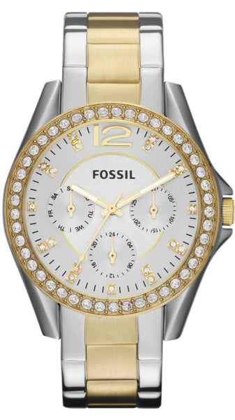 Fossil Riley White Dial Two Tone Steel Strap Watch for Women