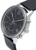 Calvin Klein Post Minimal Chronograph Black Dial Black Leather Strap Watch for Men - K7627107