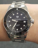 Jam Tangan Tag Heuer Aquaracer Quartz Dial Hitam dengan Tali Baja Perak untuk Wanita - WAY131M.BA0748