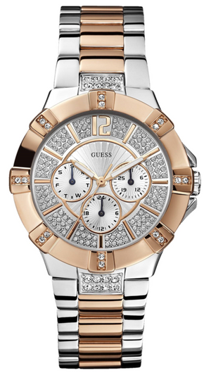 Guess Vista Analog Diamonds Silver Dial Two Tone Steel Strap Watch for Women - W0024L1