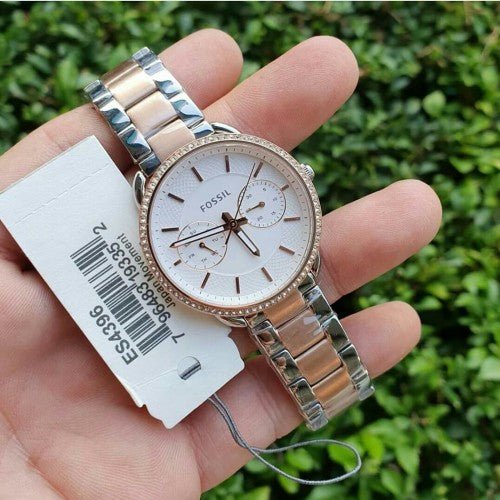 Fossil Tailor White Dial Two Tone Steel Strap Watch for Women display picture 1