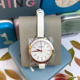 Fossil Classic Minute White Dial White Leather Strap Watch for Women - BQ3328