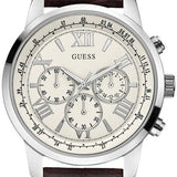 Guess Horizon Chronograph White Dial Brown Leather Strap Watch For Men - W0380G2