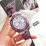 Guess Limelight Quartz Silver Dial Purple Leather Strap Watch For Women - W0775L6