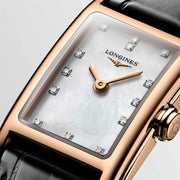 Longines Dolcevita Diamonds Mother of Pearl White Dial Black Leather Strap Watch for Women - L5.258.8.87.0
