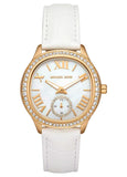 Michael Kors Sage Three-Hand Mother of Pearl White Dial White Leather Strap Watch for Women - MK4818