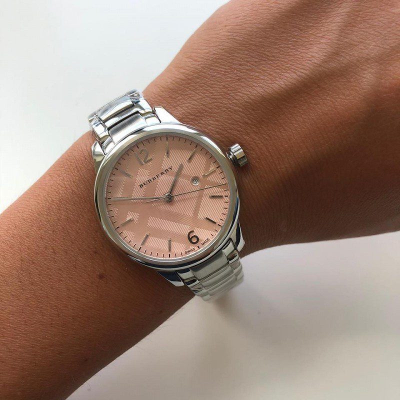Burberry The Classic Pink Dial Silver Steel Strap Watch for Women